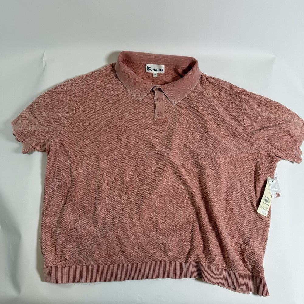 No Boundaries Men's XL Regular Polo Shirt Pink Solid S/S Collared Knit Button